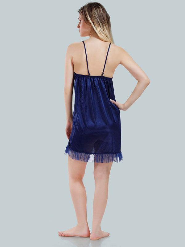 Be You Solid Lace Details Satin Nighty with Robe