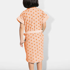Be You Peach Polka Dots Cotton Drawstring Knee Length Bath Robe