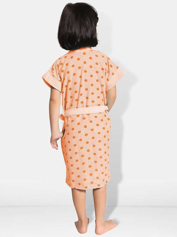 Be You Peach Polka Dots Cotton Drawstring Knee Length Bath Robe