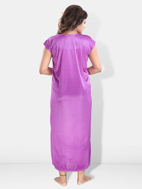 Be You Printed Round Neck Satin Maxi Nightdress With Robe