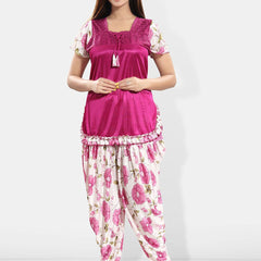 Be You Square Neck Short Sleeves Satin Night suit