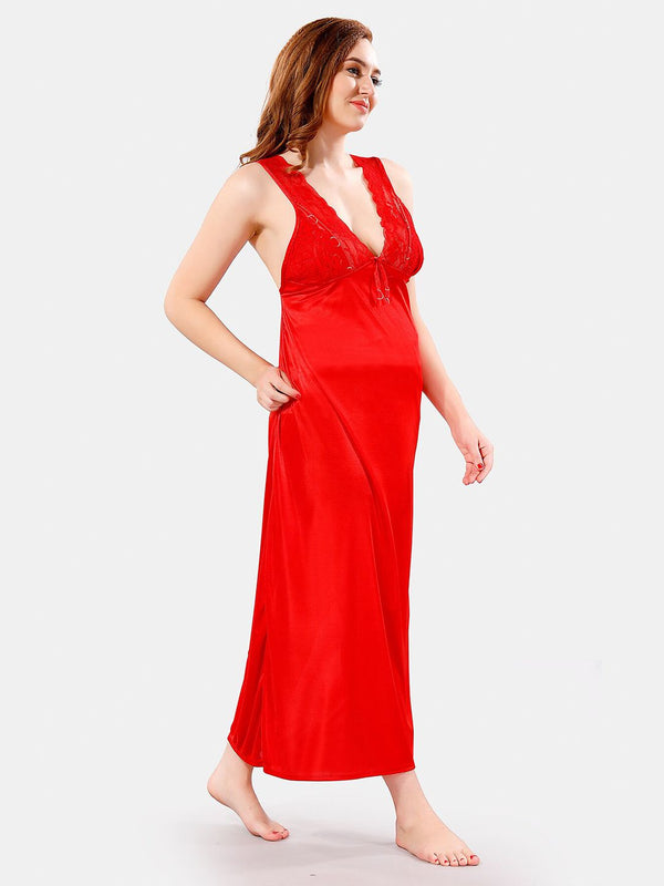 Be You V Neck Lace Satin Maxi Nightdress With Robe
