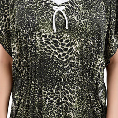 Be You Animal Printed V-Neck Satin Kaftan Nightdress