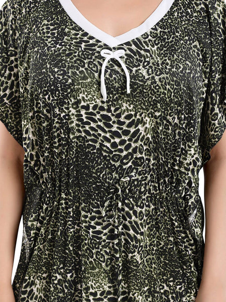 Be You Animal Printed V-Neck Satin Kaftan Nightdress