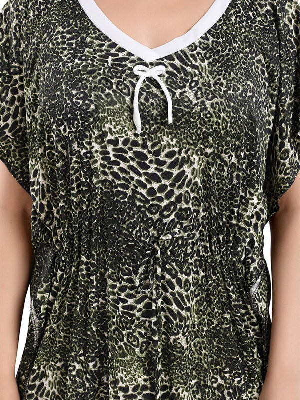 Be You Animal Printed V-Neck Satin Kaftan Nightdress