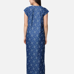 Be You Women Blue Printed Maxi Maternity Nightdress