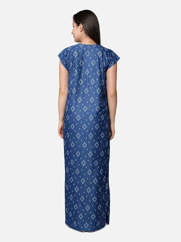 Be You Women Blue Printed Maxi Maternity Nightdress