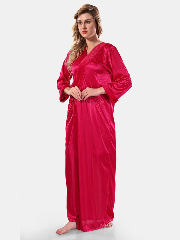 Be You Square Neck Lace Up Details Satin Maxi Nightdress With Robe