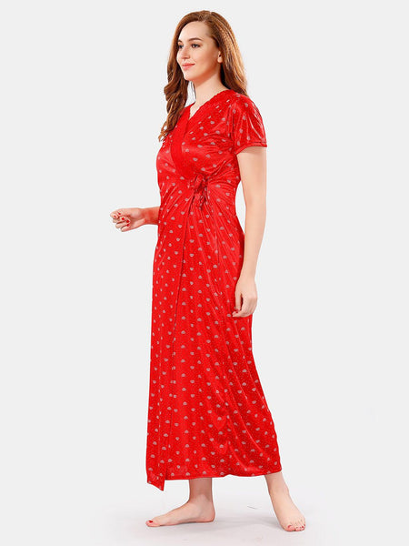 Be You V Neck Lace Satin Maxi Nightdress With Robe