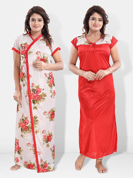 Be You Floral Printed Satin Maxi Nightdress with Robe
