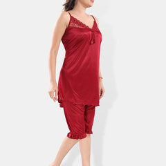 Be You Shoulder Straps Satin Night Suit With Robe