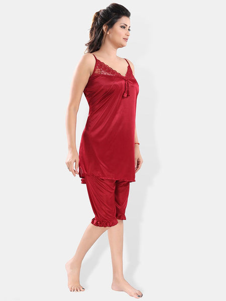 Be You Shoulder Straps Satin Night Suit With Robe
