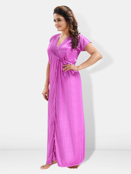 Be You 6 Pieces Satin Maxi Nightdress Set With Robe And Lingerie Set