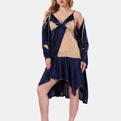 Be You Solid Lace Details Satin Nighty with Robe