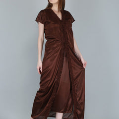 Be You Women Brown Maxi Nightdress  With Robe Pack of 2