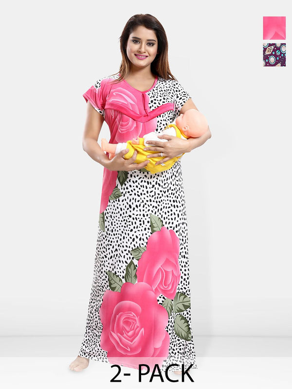 Be You Women Pack Of 2 Printed Maxi Nightdress