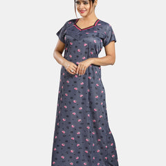 Be You Floral Printed Satin Maternity Maxi Sweat Nightdress