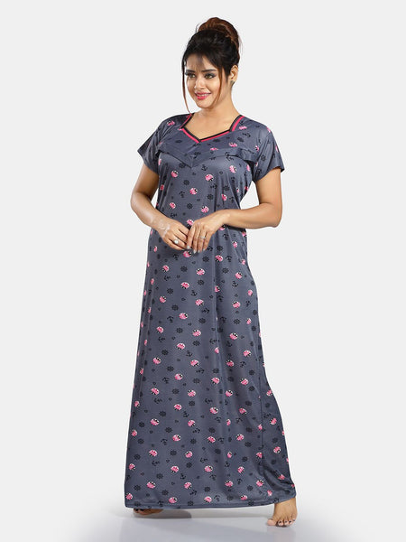 Be You Floral Printed Satin Maternity Maxi Sweat Nightdress