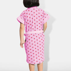 Be You Pink Polka Dots Cotton Drawstring Knee Length Bath Robe