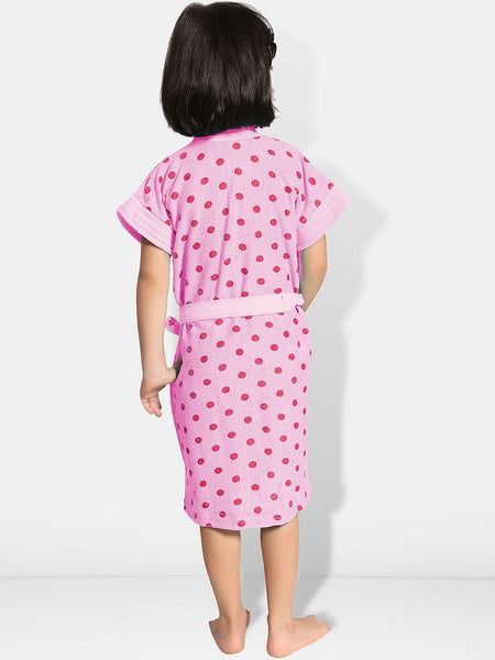 Be You Pink Polka Dots Cotton Drawstring Knee Length Bath Robe
