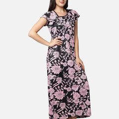 Be You Women Pink Printed Maxi Nightdress