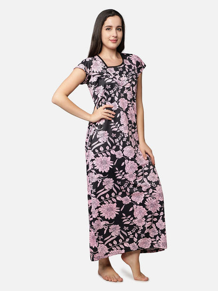 Be You Women Pink Printed Maxi Nightdress