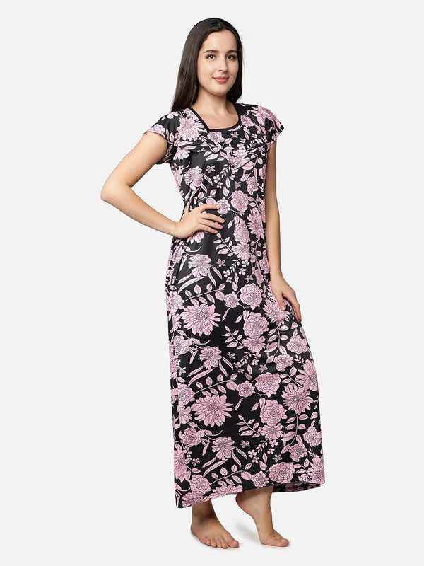 Be You Women Pink Printed Maxi Nightdress