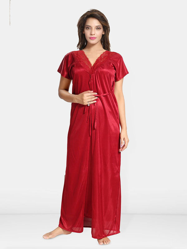 Be You Women 2 pieces Satin Nighty with Robe Maxi Nightdress