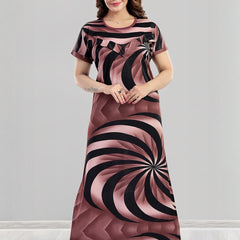 Be You Sarina Satin Spiral Printed Maternity Maxi Nightdress