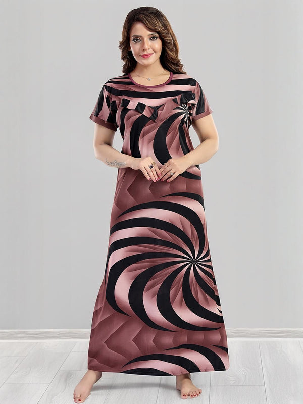 Be You Sarina Satin Spiral Printed Maternity Maxi Nightdress