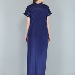 Be You Women Navy Blue Maxi Satin Nightdress