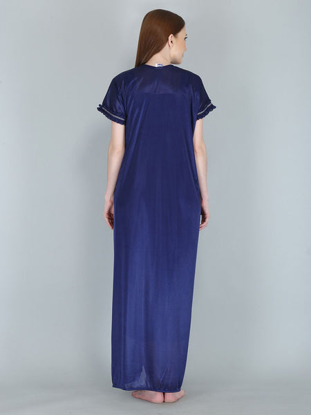 Be You Women Navy Blue Maxi Satin Nightdress