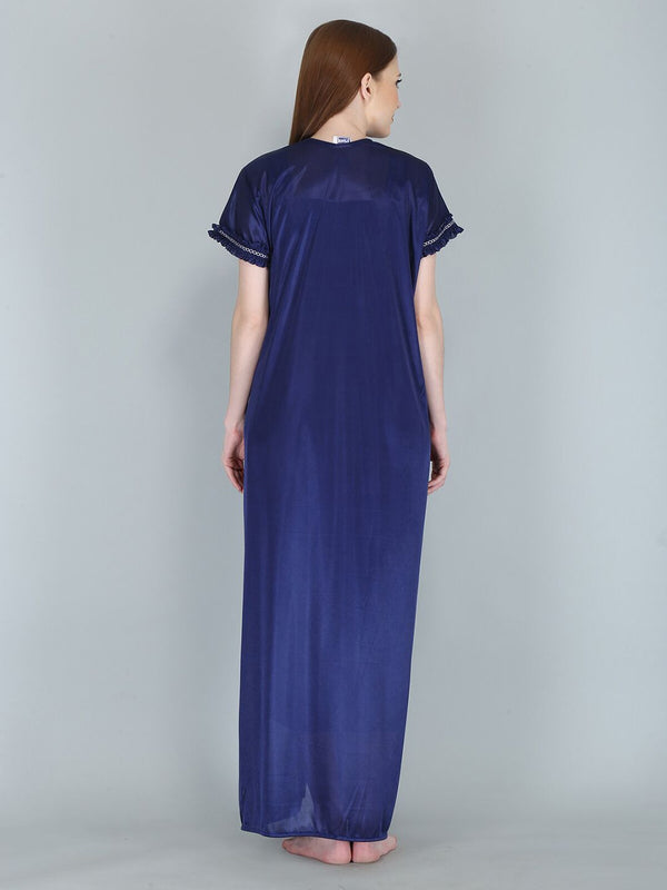 Be You Women Navy Blue Maxi Satin Nightdress