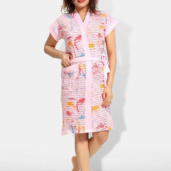 Be You Women Printed Cotton Anti-bacterial Super Soft Bath Robe With Belt