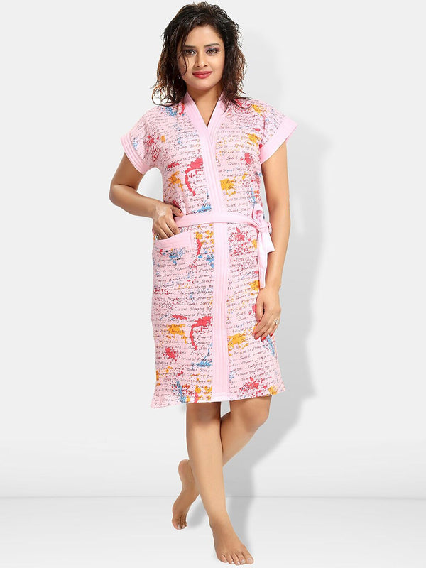 Be You Women Printed Cotton Anti-bacterial Super Soft Bath Robe With Belt