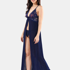Be You Net Self Design Baby Doll Dress With Thong