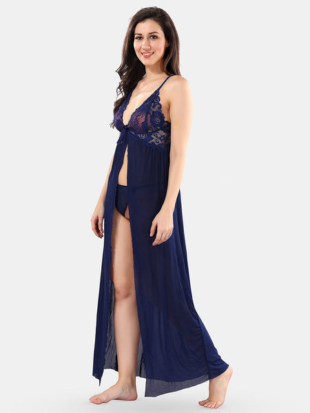 Be You Net Self Design Baby Doll Dress With Thong
