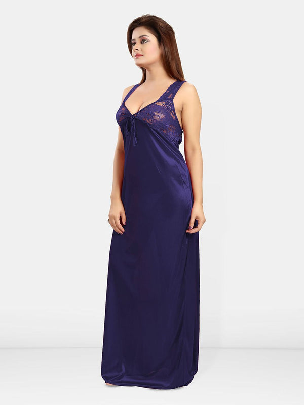 Be You Women Self Design Sweetheart Neck Maxi Nightdress