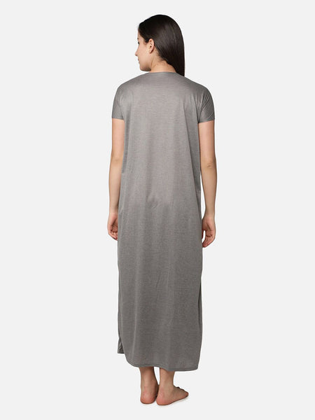 Be You Women Grey Printed Maxi Maternity Nightdress