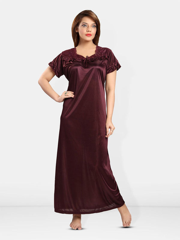 Be You V-Neck Short Sleeves Satin Maxi Regular Nightdress