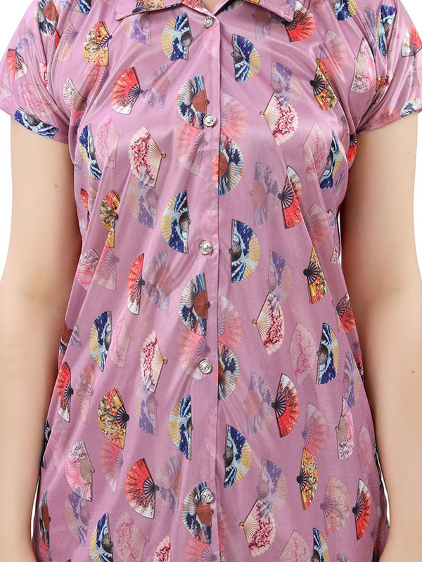 Be You Printed Satin Shirt With Pyjamas