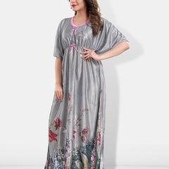 Be You Floral Printed V-Neck Satin Maxi Nightdress