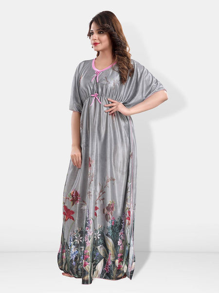Be You Floral Printed V-Neck Satin Maxi Nightdress