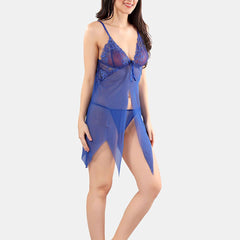Be You Net Self Design Baby Doll Dress With Thong
