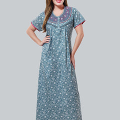Be You Blue Embroidered Maxi Nightdress
