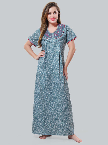 Be You Blue Embroidered Maxi Nightdress