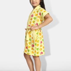 Be You Hearts Yellow Conversational Cotton Drawstring Knee Length Bath Robe