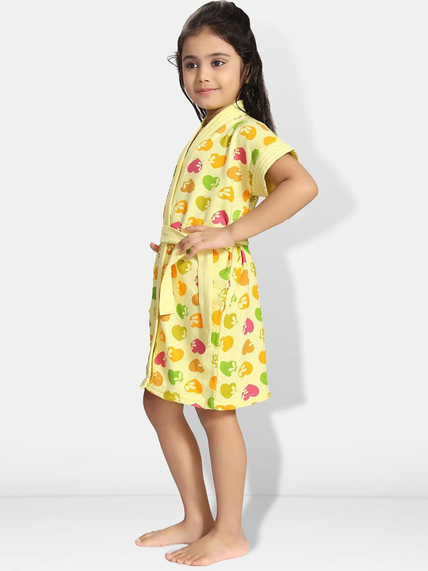 Be You Hearts Yellow Conversational Cotton Drawstring Knee Length Bath Robe