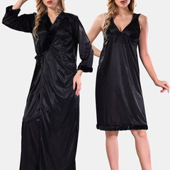 Be You V-Neck Lace Up Details Satin Maxi Nightdress With Robe