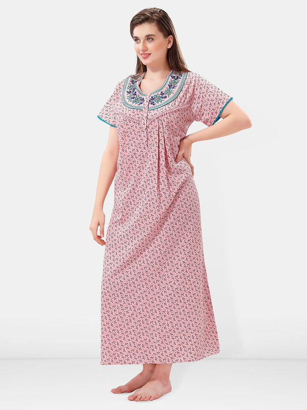 Be You Printed And Embroidered Maxi Nightdress